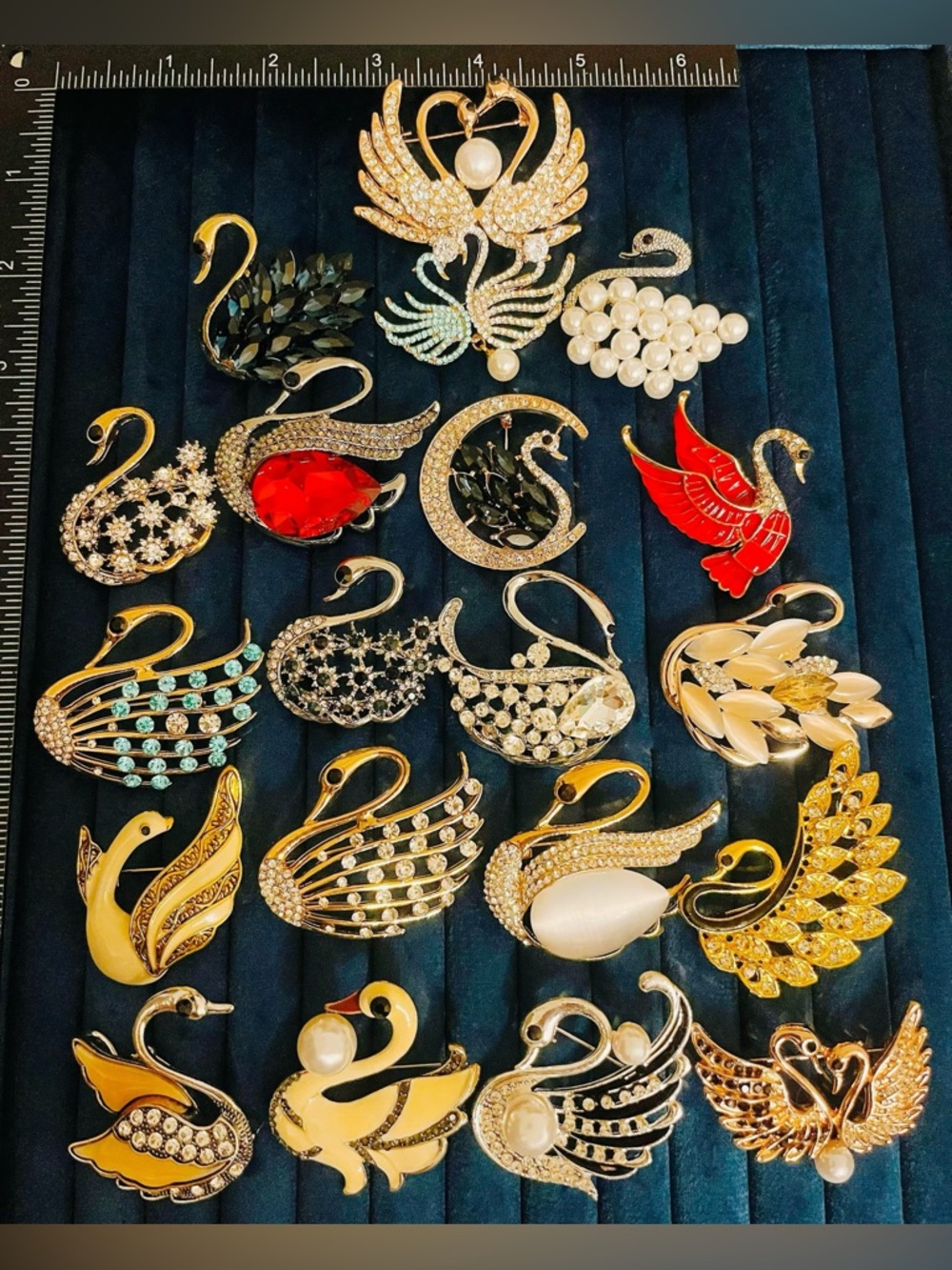 Vintage Style Swan Brooch Lot 20 Rhinestone Pearl Enamel Bird Pins Statement